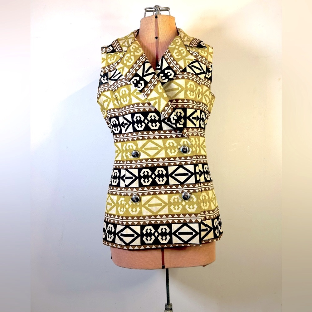 RARE Vintage Alaron Ltd California 60s Geo Print Tapestry Longline Vest Size Med